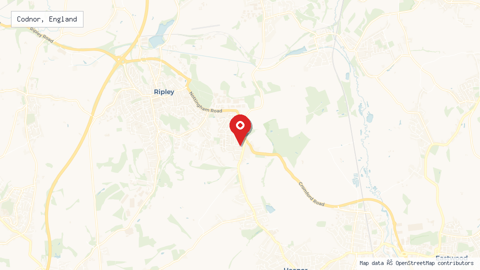Street map of Codnor, England with location pin