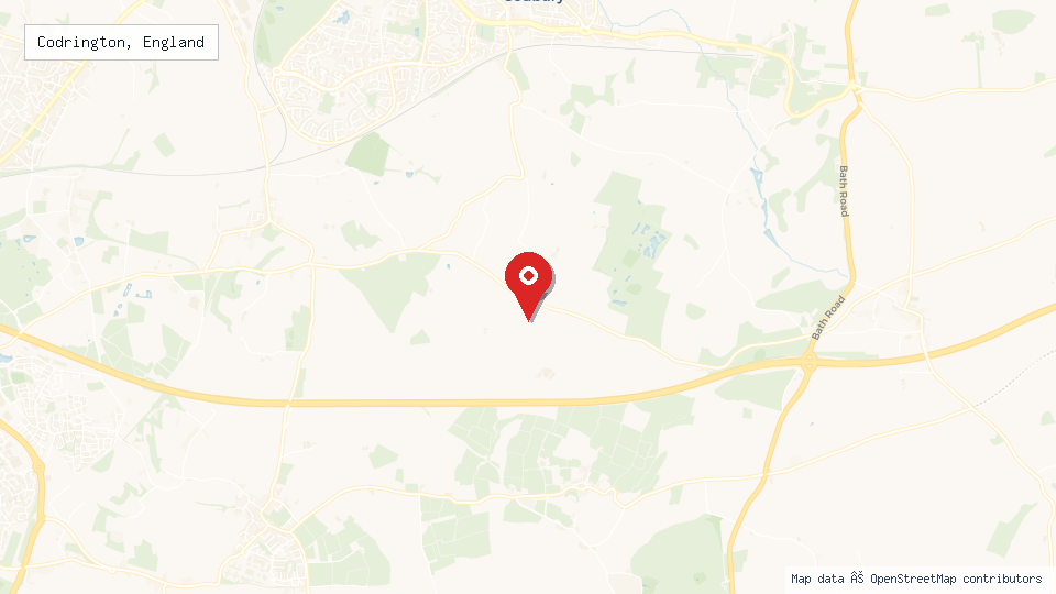 Street map of Codrington, England with location pin