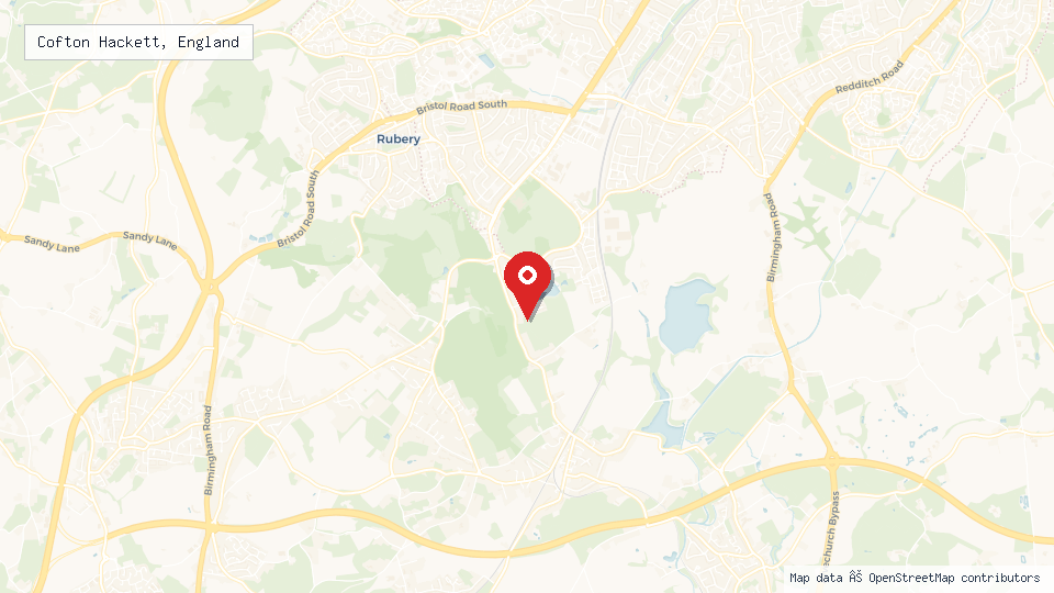 Street map of Cofton Hackett, England with location pin