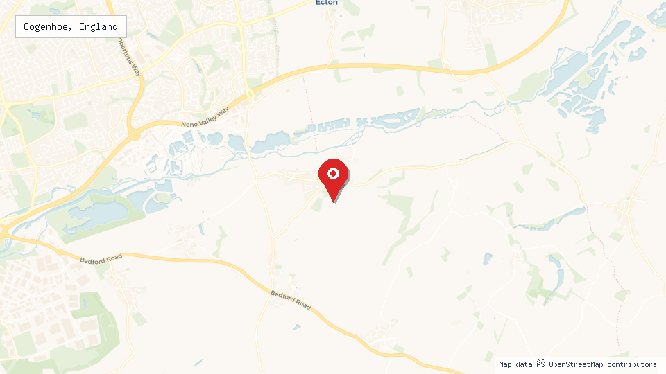 Street map of Cogenhoe, England with location pin