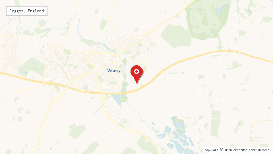 Street map of Cogges, England with location pin