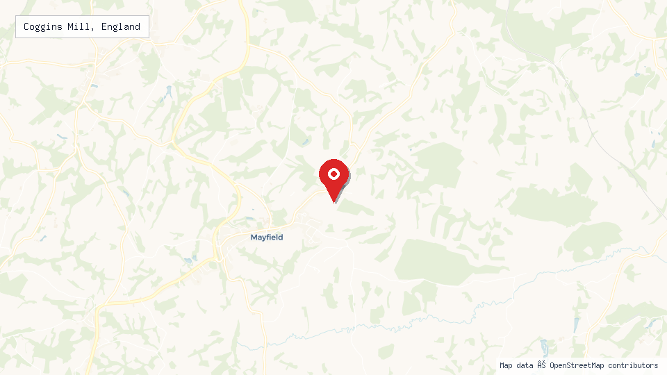 Street map of Coggins Mill, England with location pin