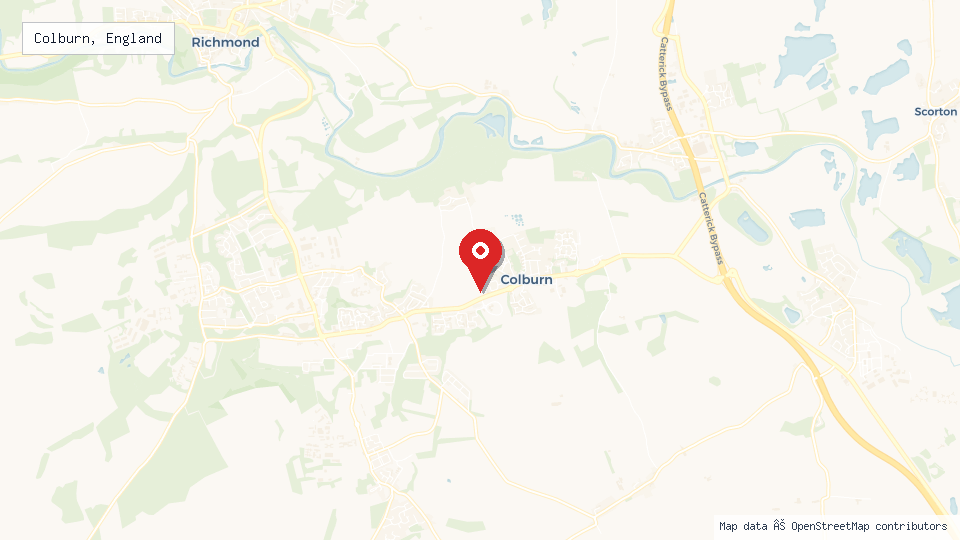 Street map of Colburn, England with location pin