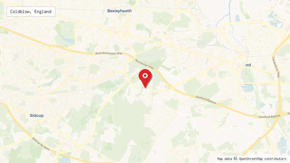 Street map of Coldblow, England with location pin