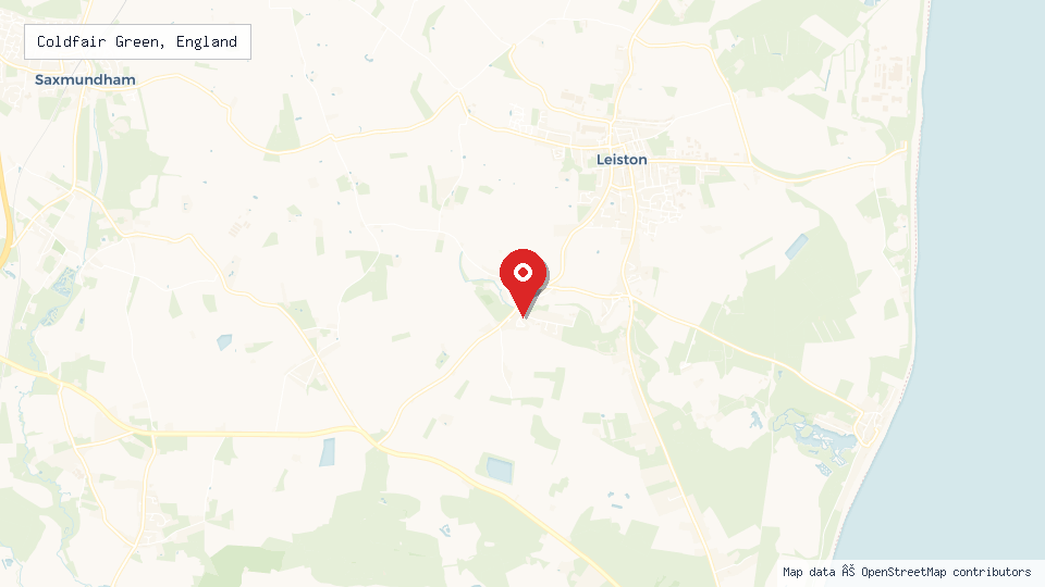 Street map of Coldfair Green, England with location pin