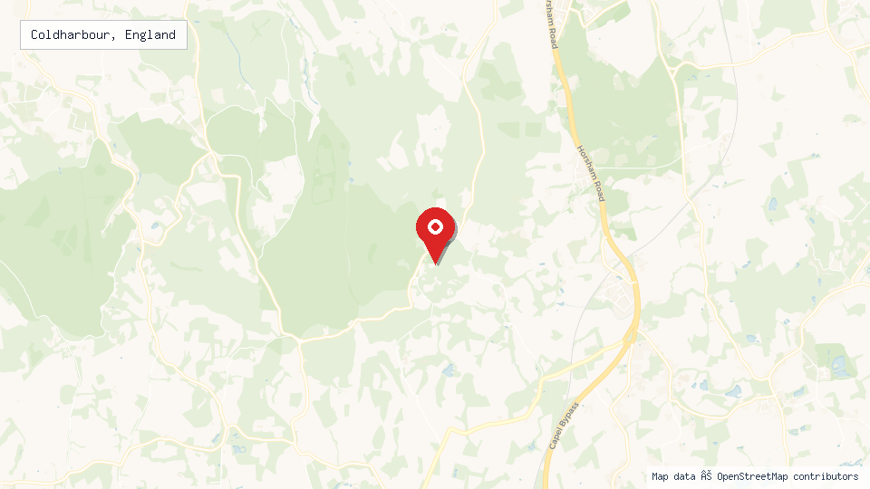 Street map of Coldharbour, England with location pin