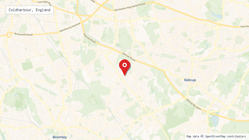Street map of Coldharbour, England with location pin