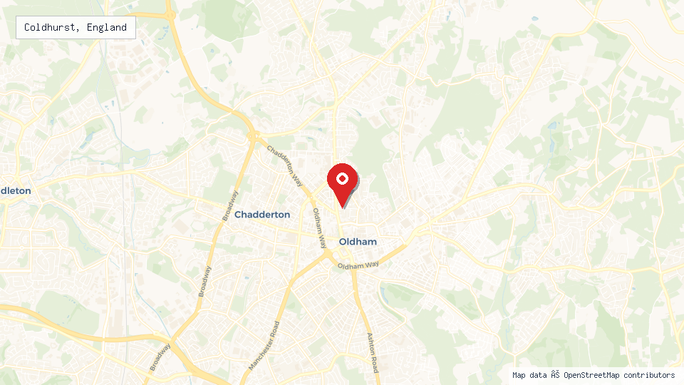 Street map of Coldhurst, England with location pin
