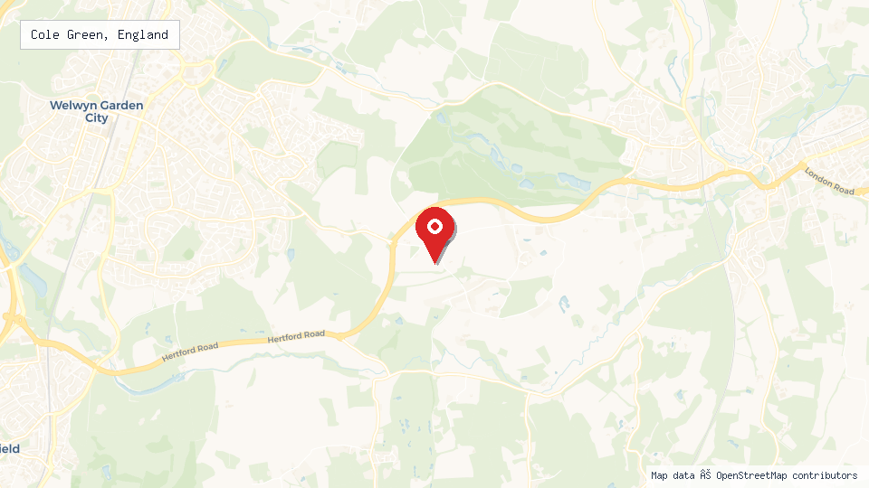 Street map of Cole Green, England with location pin