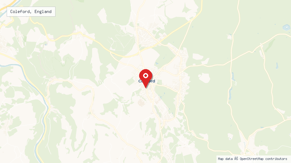 Street map of Coleford, England with location pin