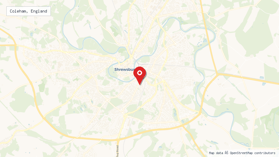 Street map of Coleham, England with location pin