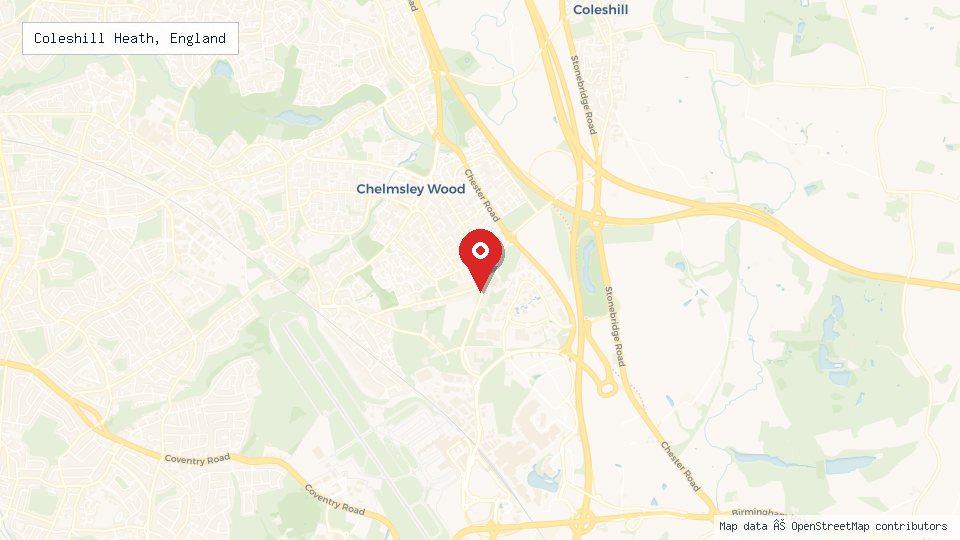 Street map of Coleshill Heath, England with location pin