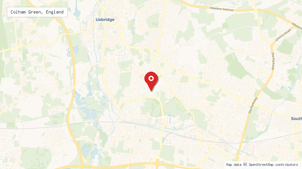Street map of Colham Green, England with location pin
