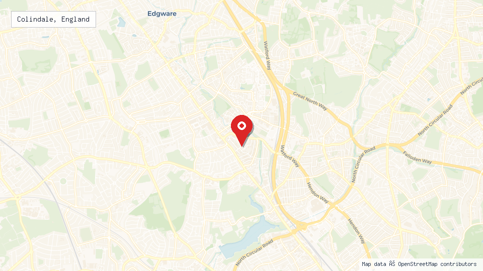 Street map of Colindale, England with location pin
