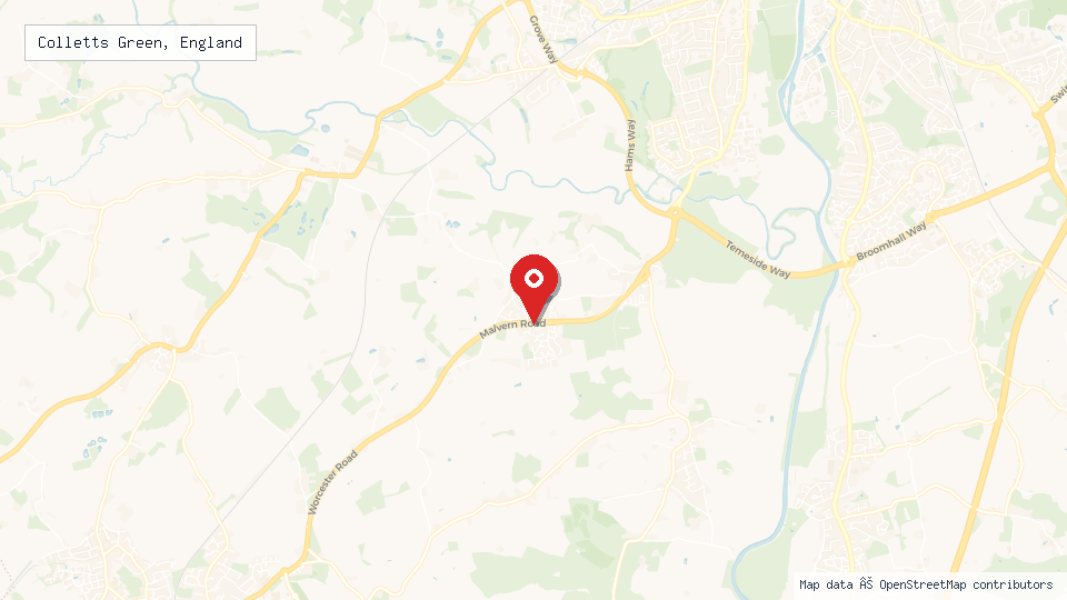 Street map of Colletts Green, England with location pin