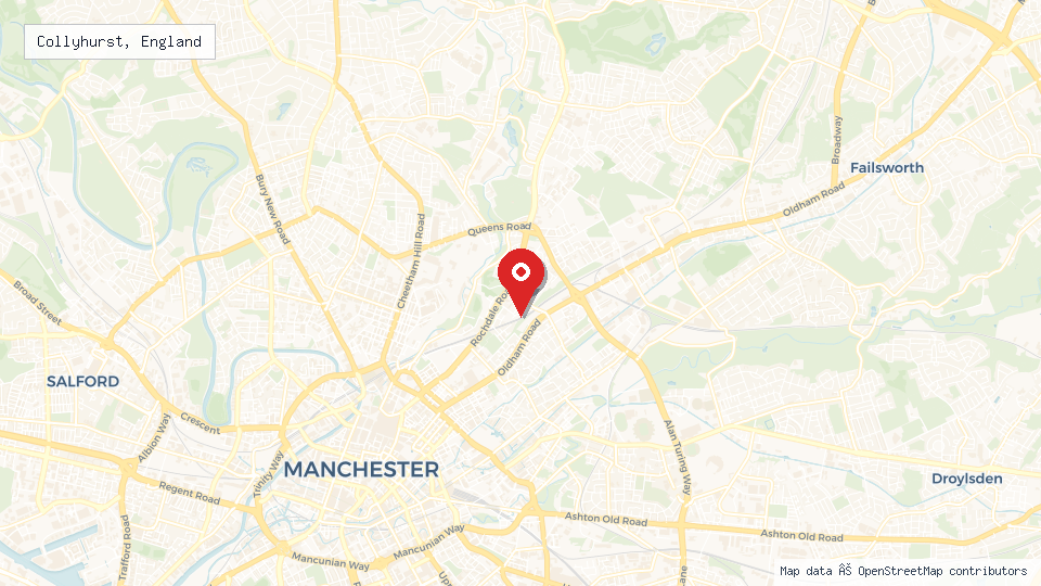 Street map of Collyhurst, England with location pin