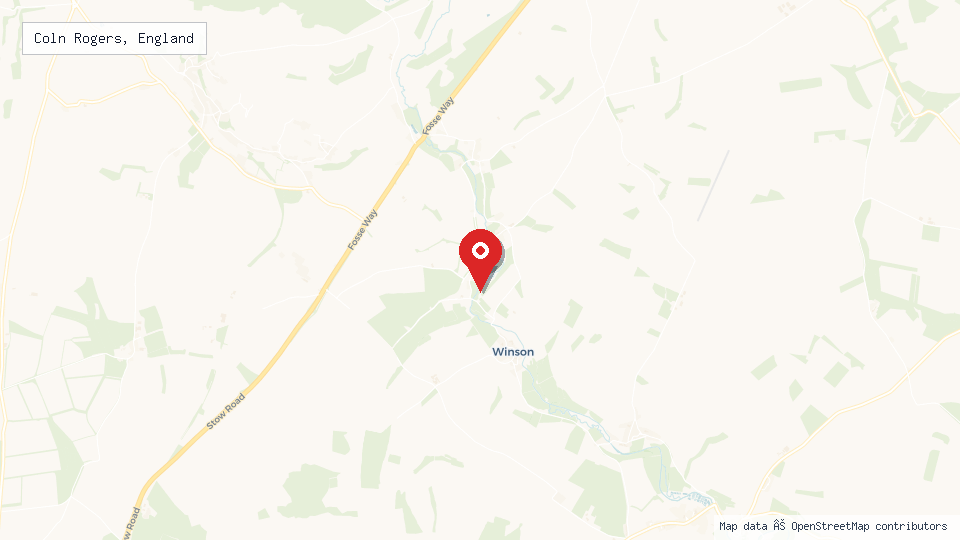 Street map of Coln Rogers, England with location pin