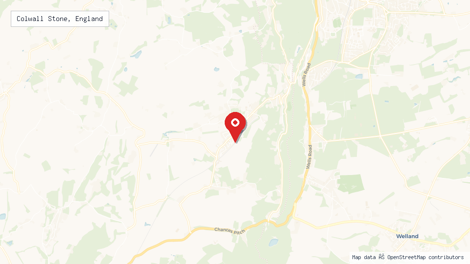 Street map of Colwall Stone, England with location pin