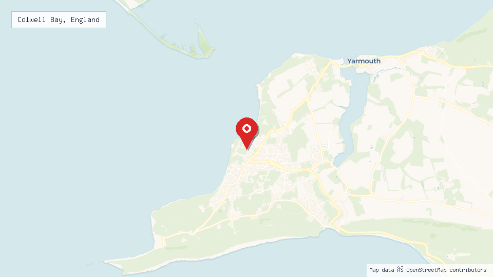 Street map of Colwell Bay, England with location pin