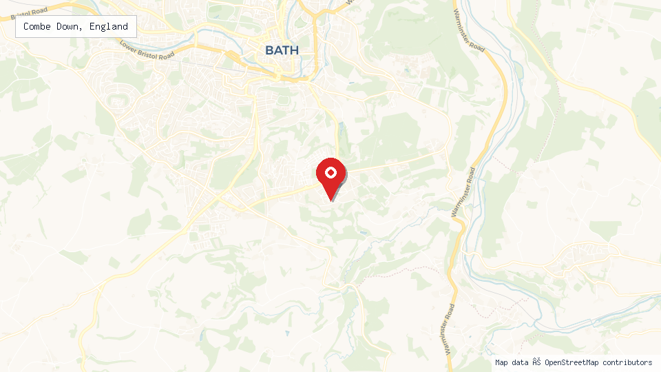 Street map of Combe Down, England with location pin