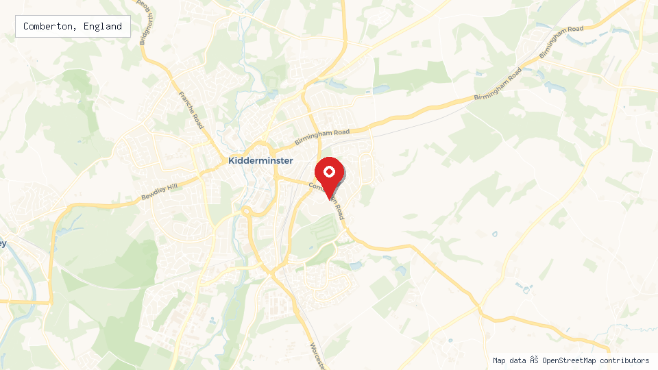 Street map of Comberton, England with location pin