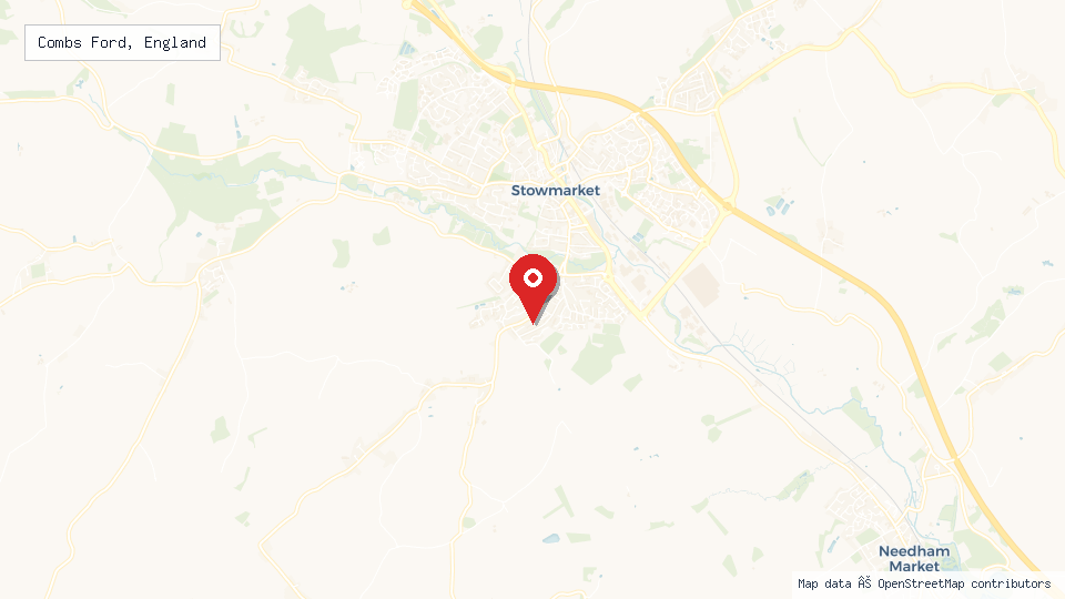 Street map of Combs Ford, England with location pin