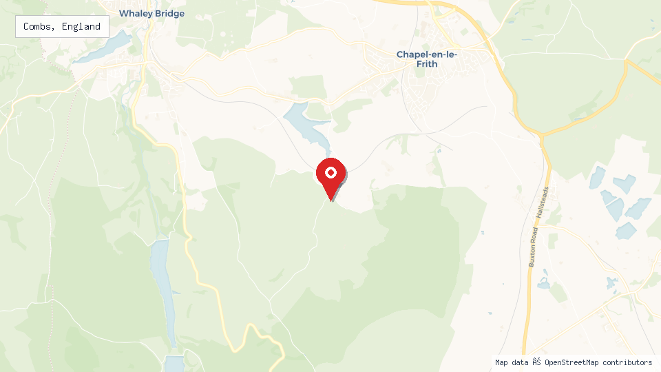 Street map of Combs, England with location pin