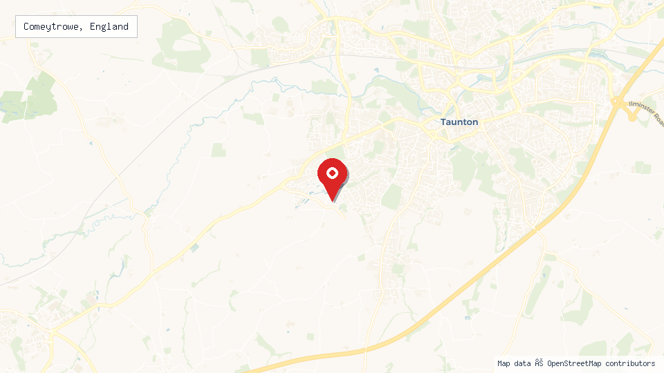 Street map of Comeytrowe, England with location pin