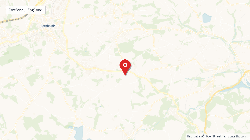 Street map of Comford, England with location pin