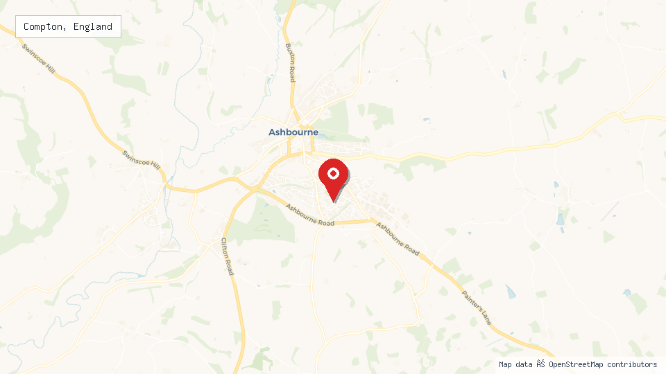 Street map of Compton, England with location pin