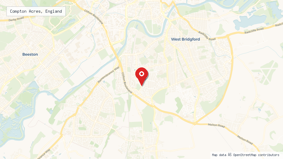 Street map of Compton Acres, England with location pin