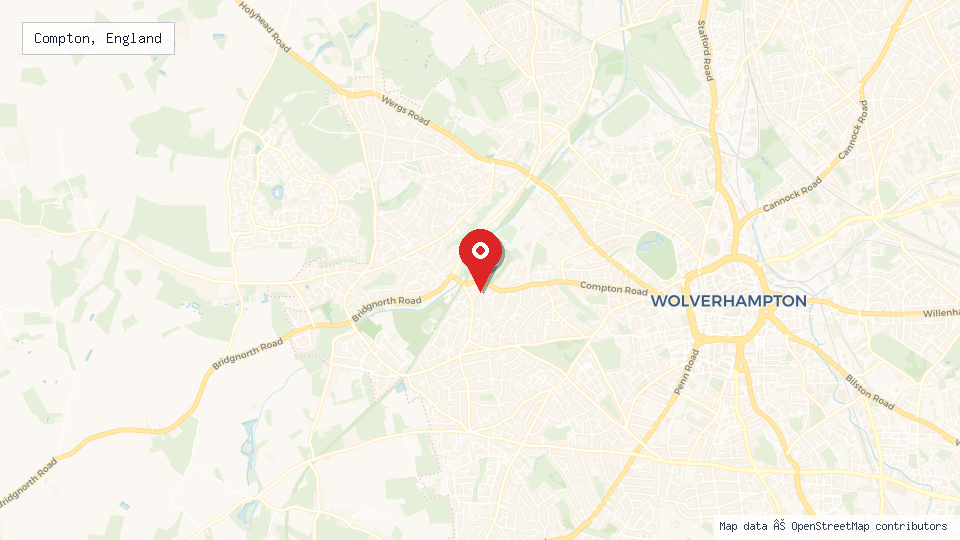 Street map of Compton, England with location pin