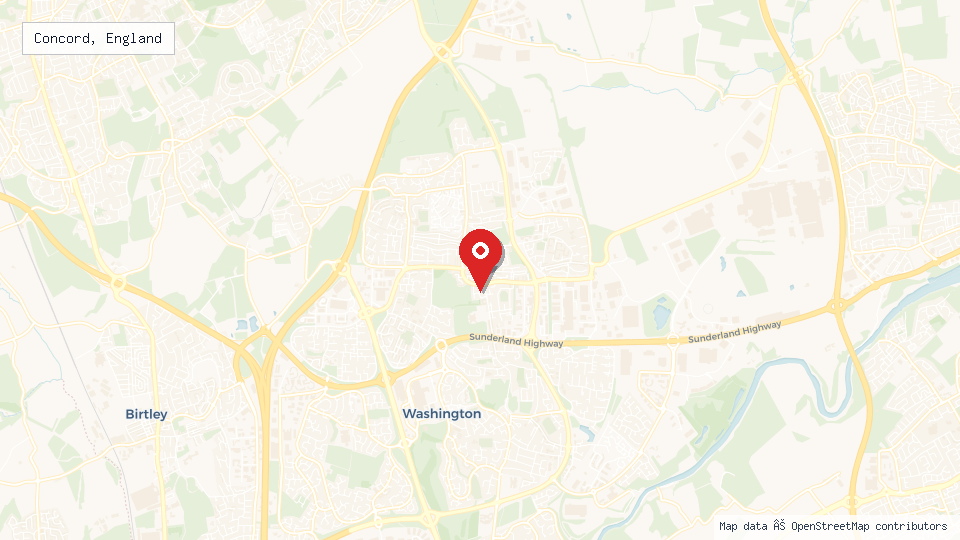 Street map of Concord, England with location pin