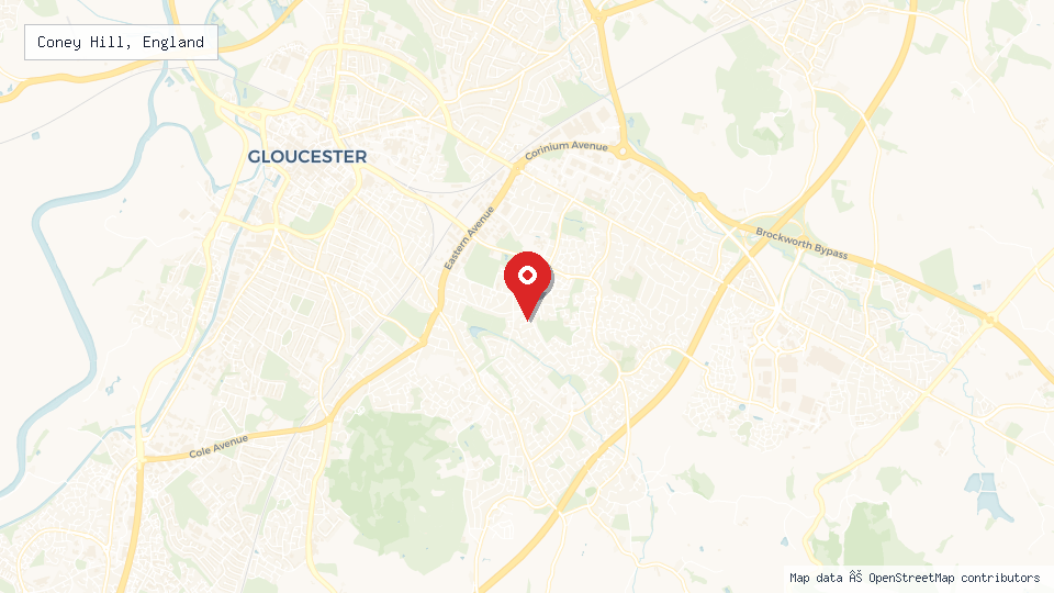 Street map of Coney Hill, England with location pin