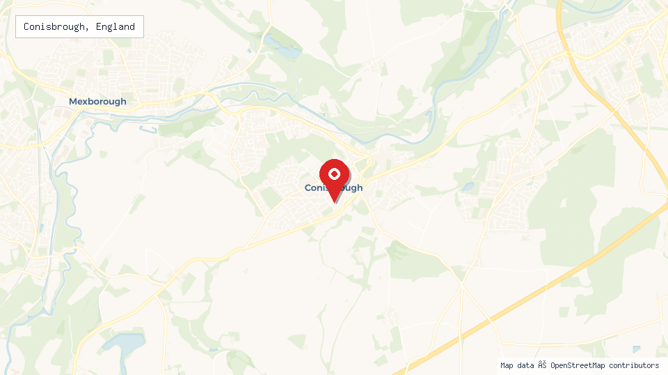 Street map of Conisbrough, England with location pin