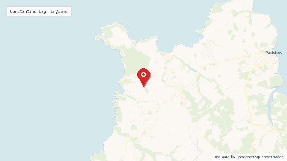 Street map of Constantine Bay, England with location pin