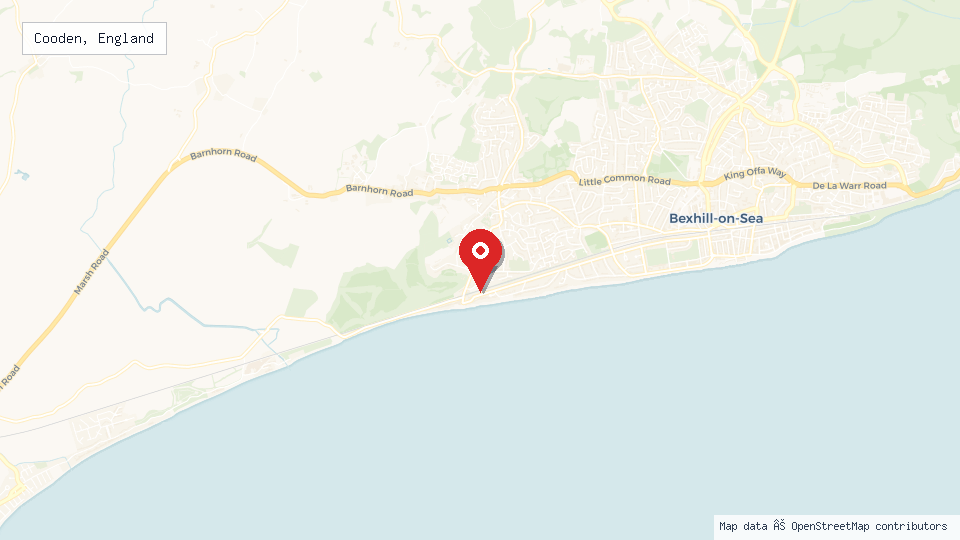 Street map of Cooden, England with location pin