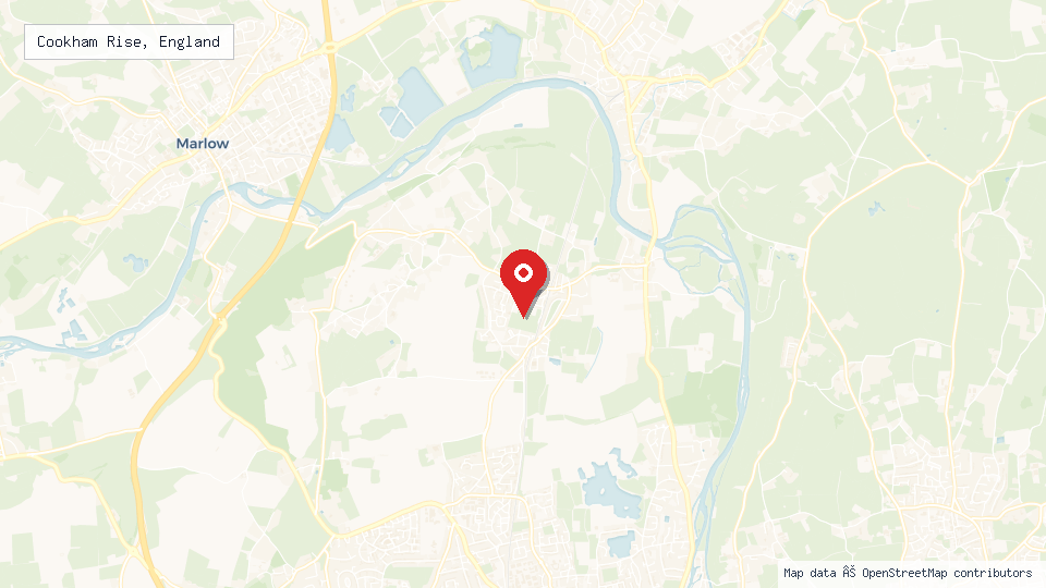 Street map of Cookham Rise, England with location pin