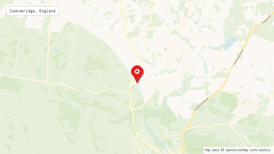 Street map of Cooksbridge, England with location pin