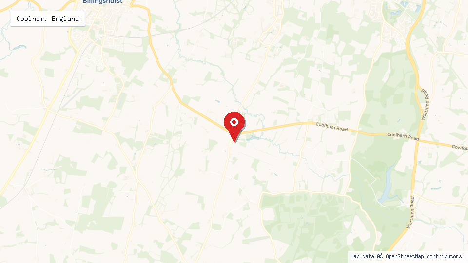 Street map of Coolham, England with location pin