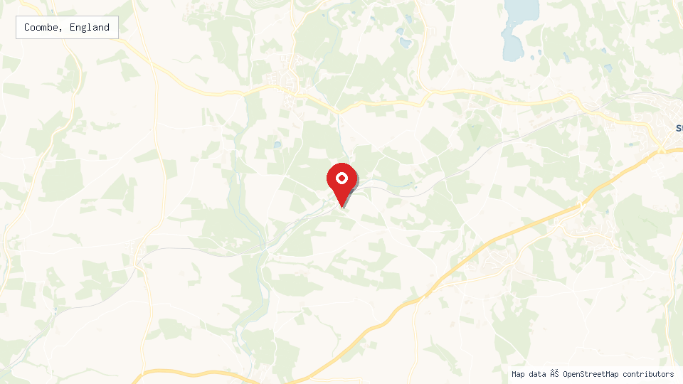 Street map of Coombe, England with location pin