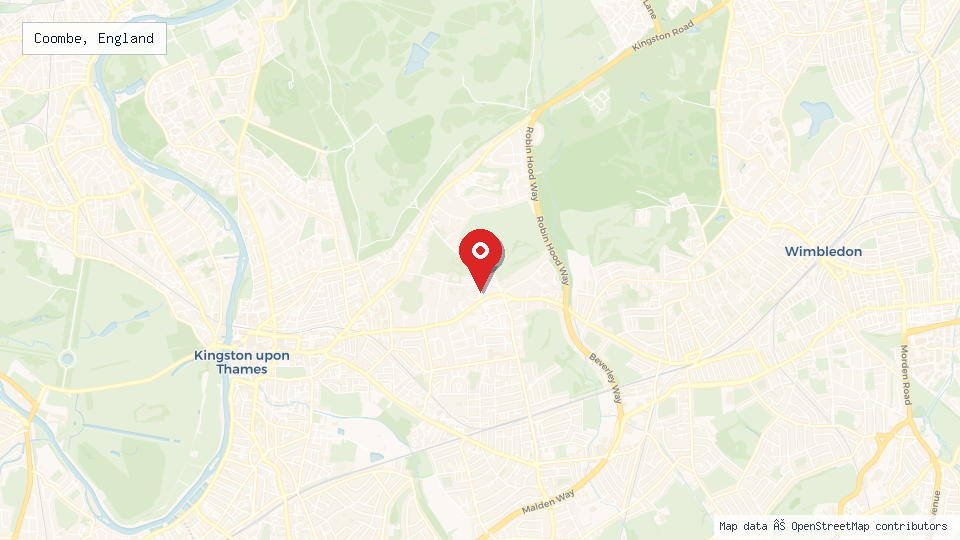 Street map of Coombe, England with location pin