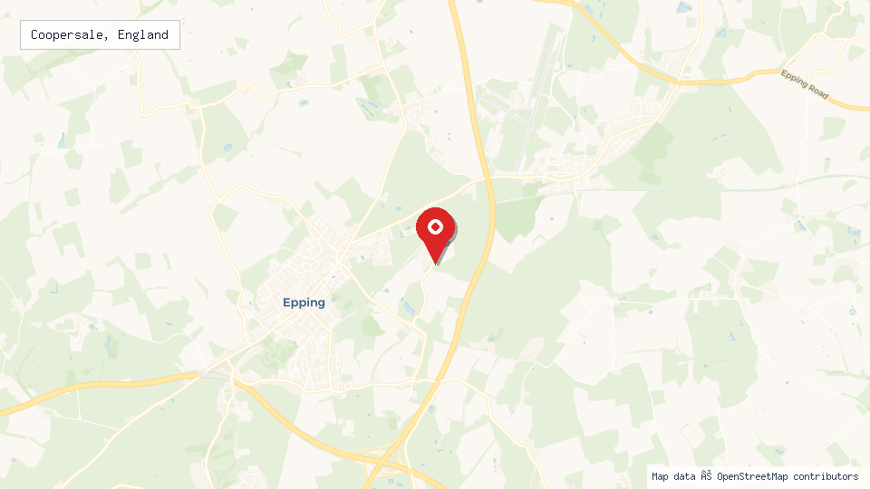 Street map of Coopersale, England with location pin