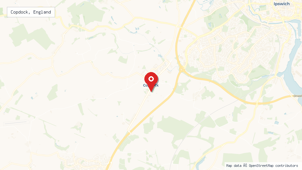 Street map of Copdock, England with location pin