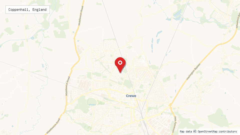 Street map of Coppenhall, England with location pin