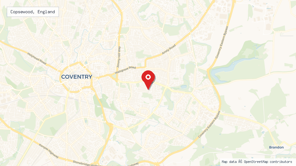 Street map of Copsewood, England with location pin