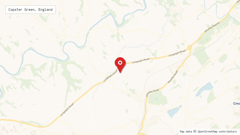 Street map of Copster Green, England with location pin