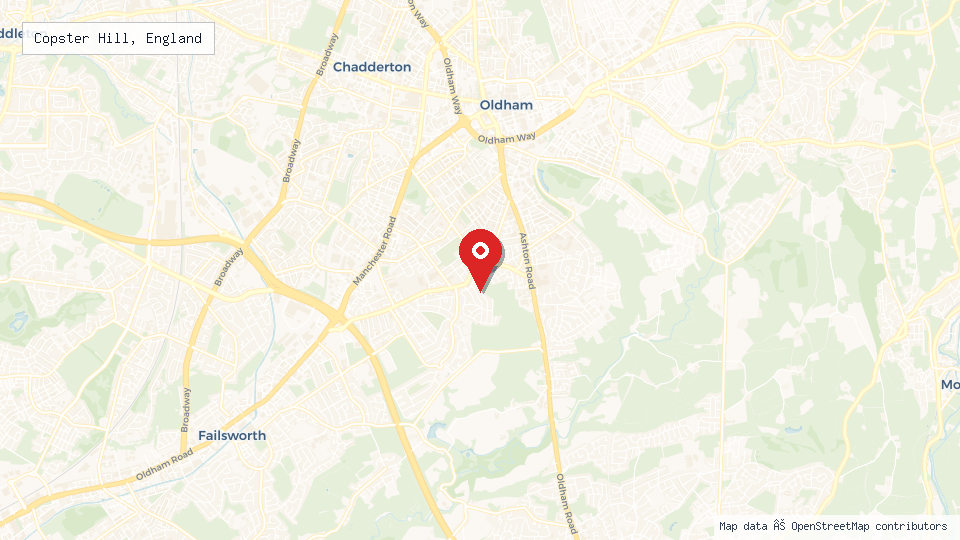 Street map of Copster Hill, England with location pin