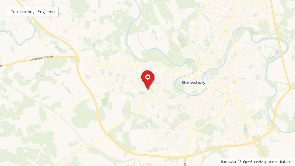 Street map of Copthorne, England with location pin