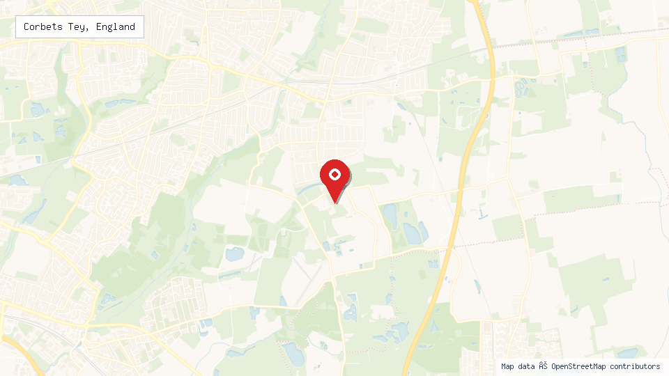 Street map of Corbets Tey, England with location pin